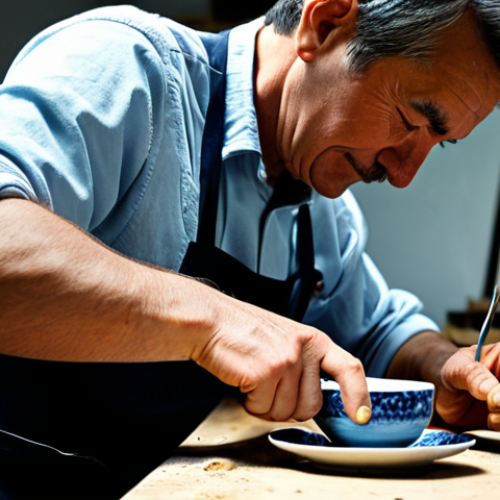 Home 6 **
A skilled artisan, fully clothed in professional attire, carefully repairing a delicate ceramic teacup at a workbench in a sunlit studio. Appropriate content, safe for work. Focus on the artisan's hands and the intricate details of the mending process. Perfect anatomy, correct proportions, natural pose, well-formed hands, proper finger count, natural body proportions. High-quality, professional photography. Modest, family-friendly.
**