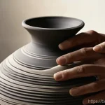 세라믹 디자인 제작 과정 - **Prompt:** A close-up, high-definition photograph of an artisan's hands meticulously shaping a cera...
