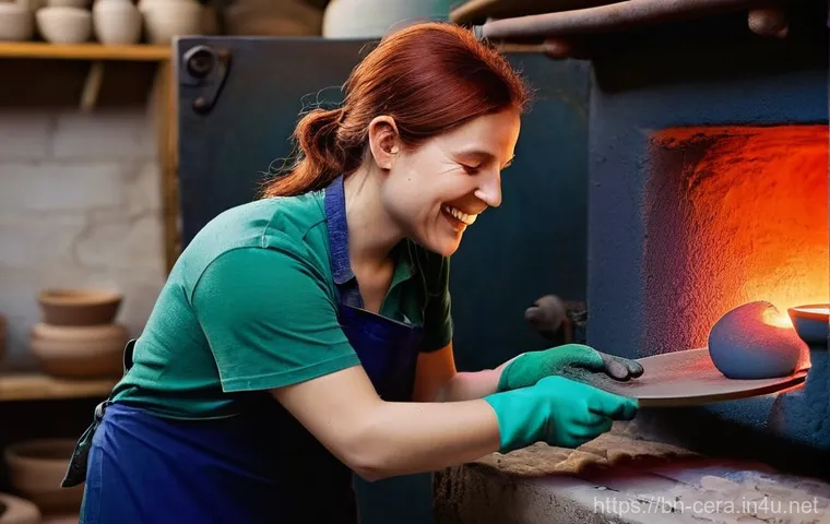 세라믹 업무 일상 - **Prompt:** A female ceramist meticulously glazing a bisque-fired ceramic piece on a clean workbench...