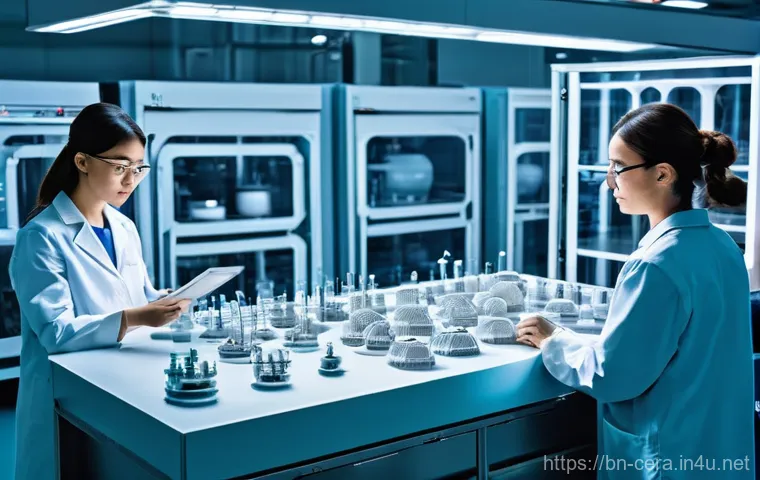 세라믹 직업 전망 - **Prompt:** A state-of-the-art ceramic research and development facility. Diverse engineers and scie...