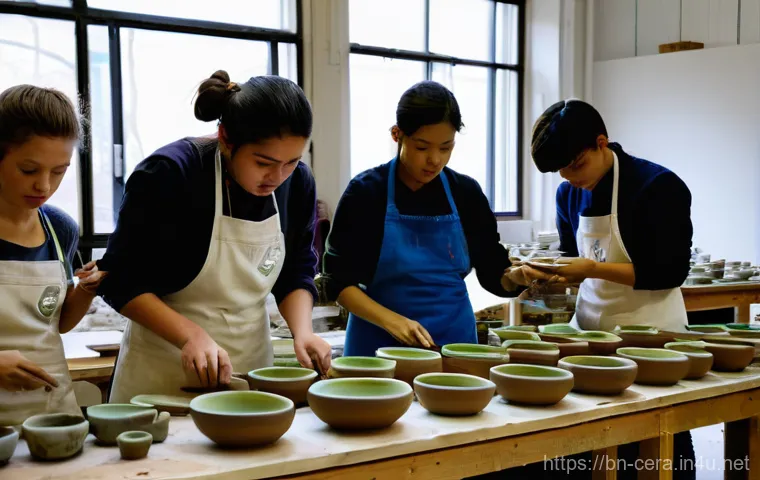세라믹 직업 전망 - **Prompt:** A bustling, modern ceramic factory and design studio. On one side, a talented ceramic de...