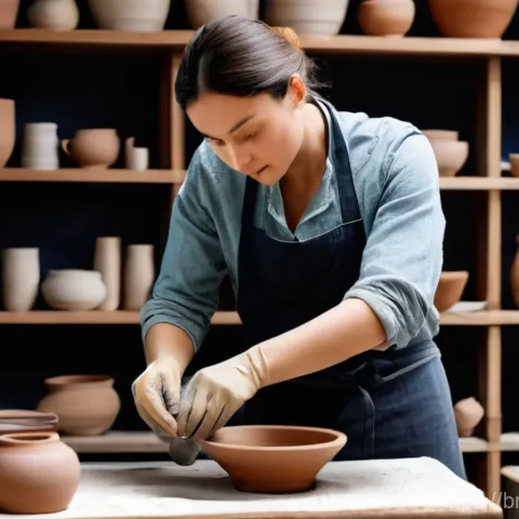 세라믹 작품 설계 및 제작 - **Prompt 1: Focused Ceramic Artist at Work**
    "A talented ceramic artist, wearing a modest, clean...