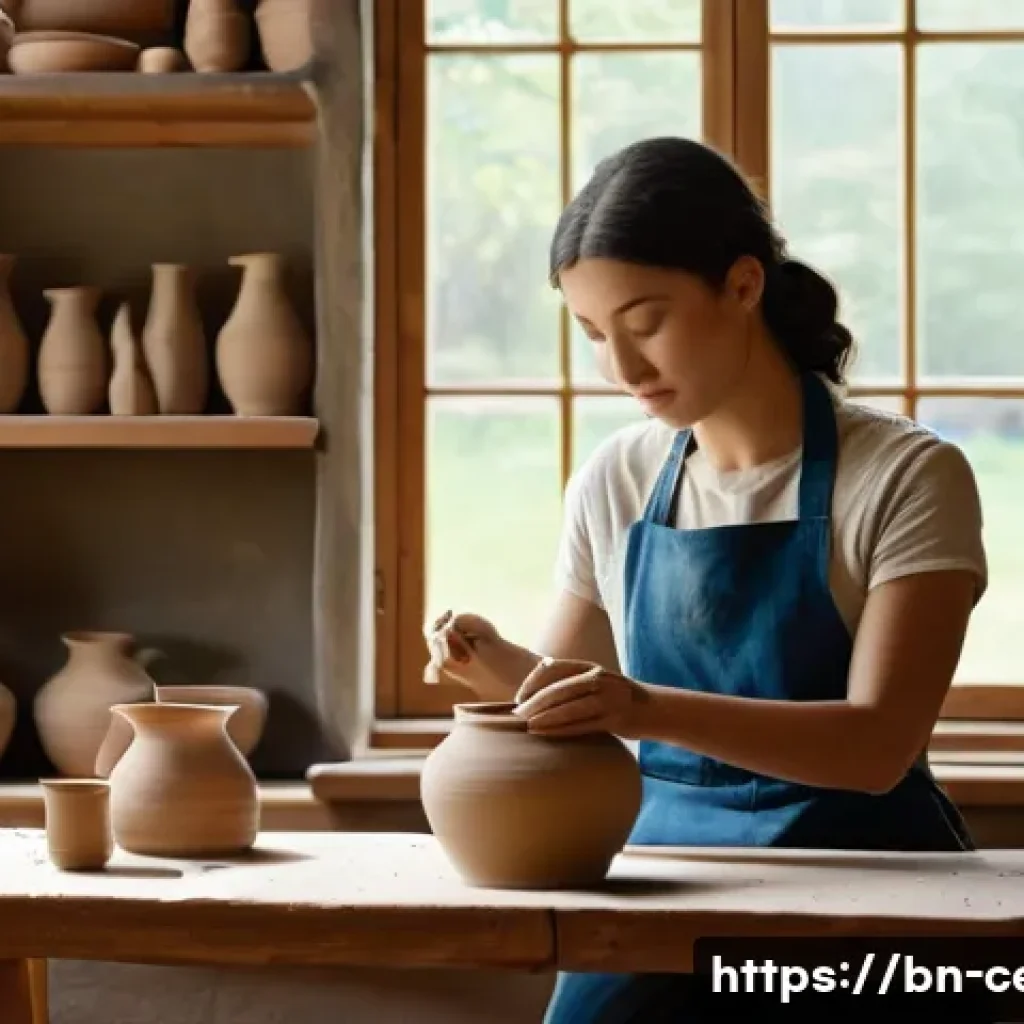 세라믹 공예 전문가 취업 - The Apprentice's First Creation: A Serene Studio Scene**

A young woman in her early twenties, with ...