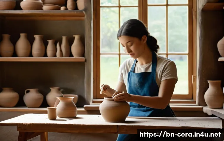 세라믹 공예 전문가 취업 - The Apprentice's First Creation: A Serene Studio Scene**

A young woman in her early twenties, with ...