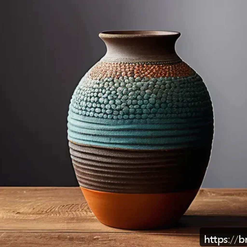 세라믹 분야 최신 트렌드 - A handcrafted ceramic vase showcasing a unique blend of natural materials like fine stone powder and...