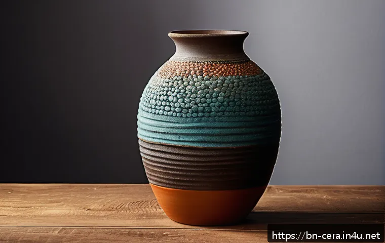 세라믹 분야 최신 트렌드 - A handcrafted ceramic vase showcasing a unique blend of natural materials like fine stone powder and...