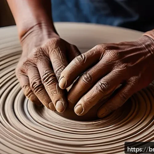 Home 30 세라믹 디자인 현장 경험 - A close-up scene of a Bengali ceramic artist’s hands gently shaping soft biodegradable clay on a pot...