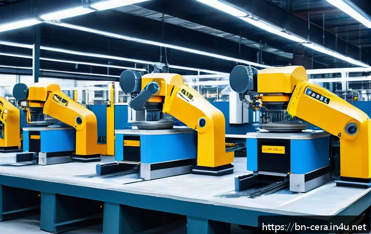 세라믹 업계 최신 이슈 - A state-of-the-art ceramic manufacturing factory interior featuring advanced digital automation mach...